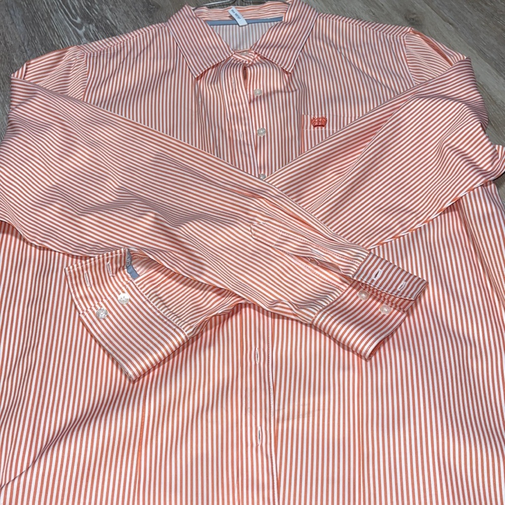 Orange and white stripe button down